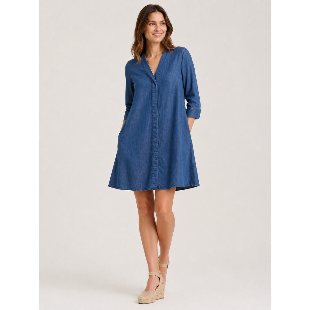 COS A-Line Denim Dress - Blue Chambray - 3/4 Sleeve - Size 2 - Picture 2 of 7
